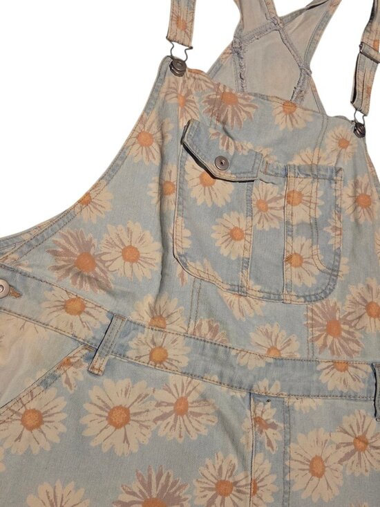No Boundaries Pants - NOBO No Boundaries Daisy Floral Denim Short Overalls Boho Hippie Size XXXL (21)